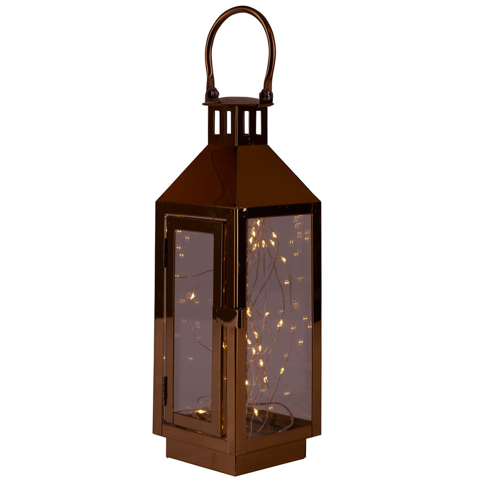 Lanterne m. LED og timer, guldfarvet - H30 cm